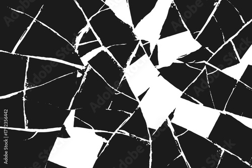 Glass crack shatter vector texture background design. Abstract black broken surface with sharp fragments and geometric cracks. Vector overlay for web design, or dramatic poster effects.