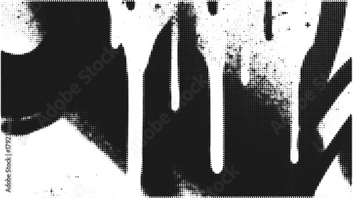 Black paint drip halftone background with bold comic strokes and grunge dots. Punk graffiti spray texture for retro print, poster, or design overlay.