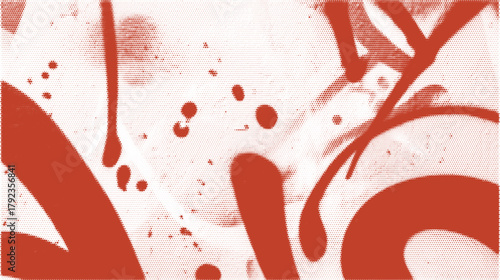 Red halftone paint spray grunge texture with abstract drips and comic splashes. Vibrant street art pattern in punk pop for modern poster, cover, or banner design.