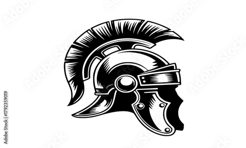 Roman Centurion or Gladiator Helmet Icon, Vintage Engraving Style Vector Illustration of Military Armor, Ancient Rome, Strength, and Warrior Concepts