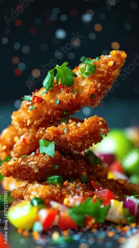 Wallpaper Mural A plate of fried chicken served with mixed vegetables and confetti scattered around, perfect for a celebratory meal or party decoration Torontodigital.ca