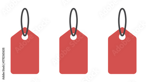 Set of red price tags simple flat vector design element for online shopping isolated on white background