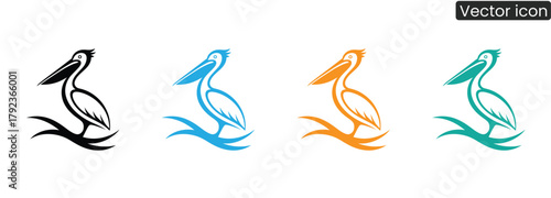 Striking pelican icons in four distinct colors offer versatile branding for marine and coastal ventures, adding a touch of elegance and dynamism.