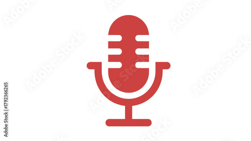 Red microphone icon simple flat vector design isolated on white background for podcasting and recording applications