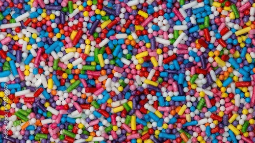 Colorful candy sprinkles in a vibrant close-up texture background
