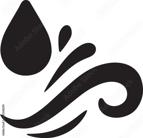 Water stream icon silhouette showing flowing fluid energy design in bold isolated vector style.