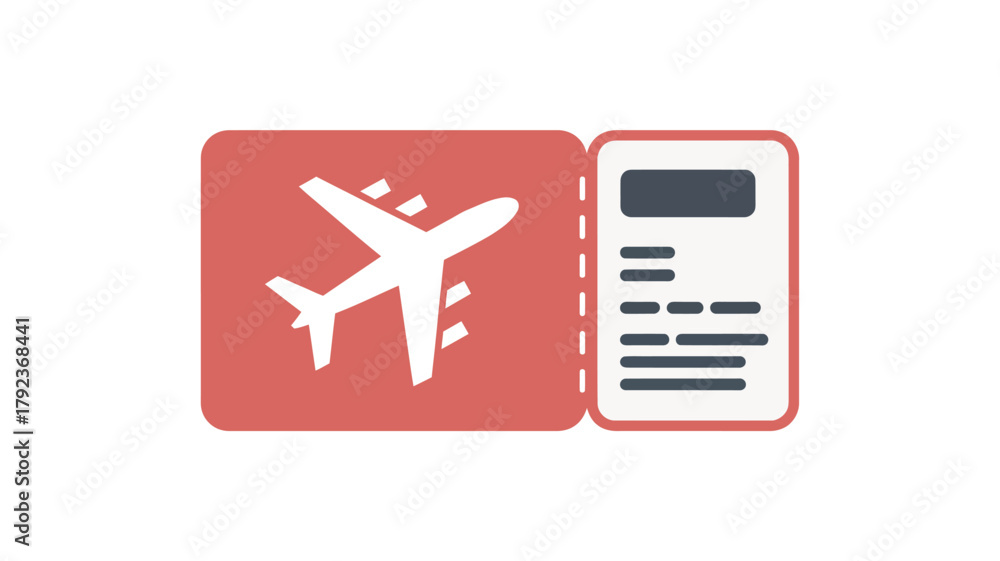 Fototapeta premium Airplane ticket vector illustration flat design travel icon for booking and flight information isolated on white background