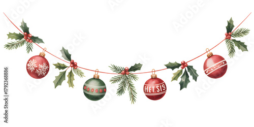 Watercolor traditional green with garland christmas color scheme