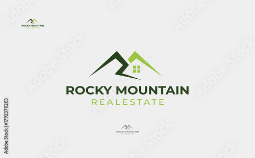 Rocky Mountain Real Estate Logo — Modern Blue Peak and House Symbol for Property and Architecture