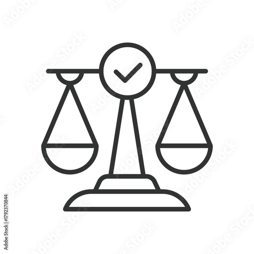 Fair balance icon in line design. equality, validation, approval, law, justice, legal balance on white background vector. Fair editable stroke icon - AI generated