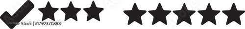 Minimal review icon silhouette showing stars and check mark in clean isolated vector style.
