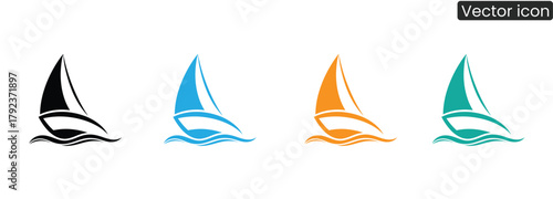 Captivating sail boat icons in dynamic colors evoke adventure and freedom, ideal for travel, leisure, or nautical branding. Inspire journeys.