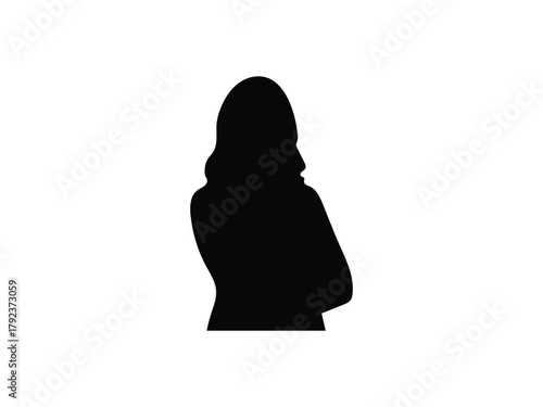 Side view silhouette of woman with crossed arms contemplating