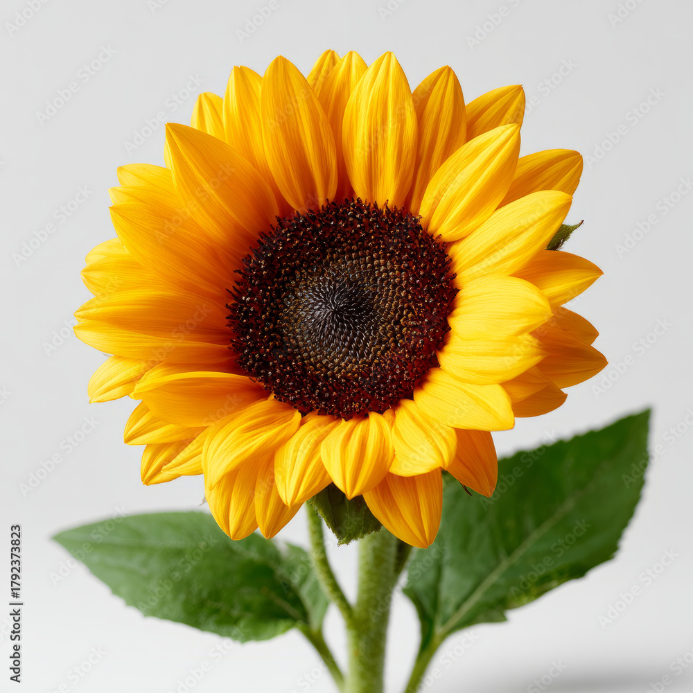 Fototapeta premium Closeup of a vibrant sunflower on a white background.