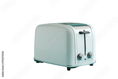 White retro toaster with controls for bread toasting on transparent background