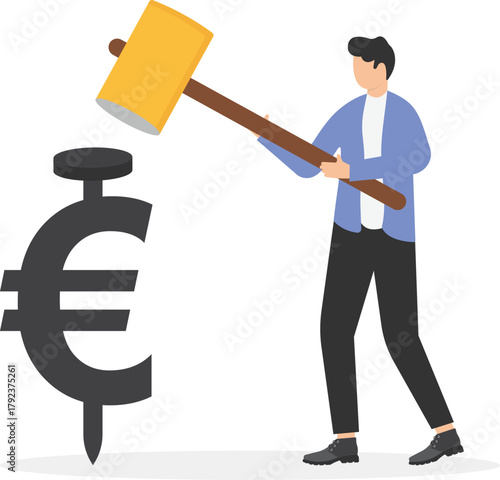 The euro currency exchange rate fall fails to break flat marketing business concept web vector illustration.
