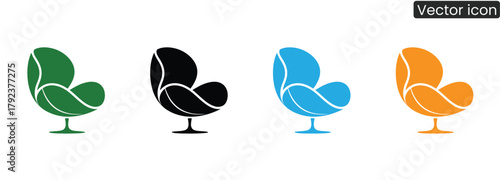 Discover stylish armchair icons in four eye-catching colors green, black, blue, orange. Elevate interior design projects and branding with these modern, minimalist visuals.