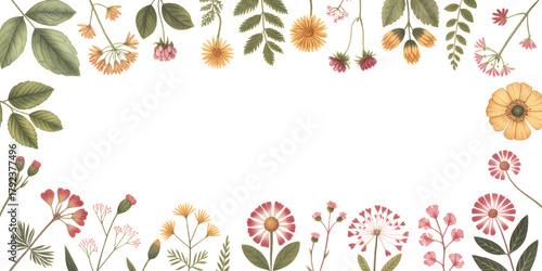 Herbarium pressed flower frame vintage aesthetic with style watercolor