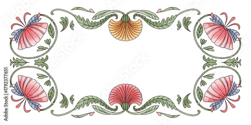 Frame ornamental nouveau watercolor floral vintage motifs with