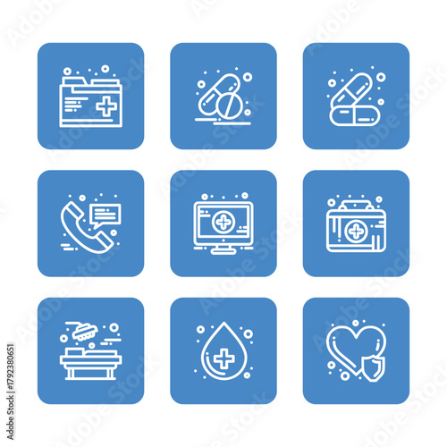 Health Care and medical icon set collection. Vector icon illustration