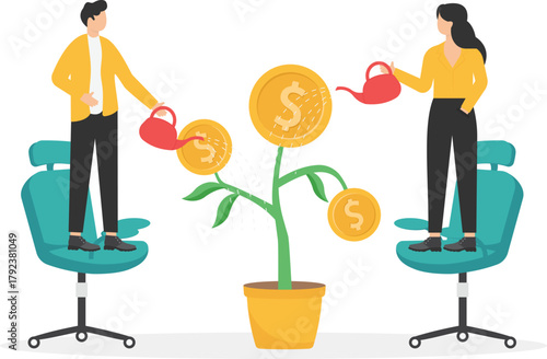 Growing knowledge or innovative idea, developing creativity for succeeding business or career growth, team development concept.

