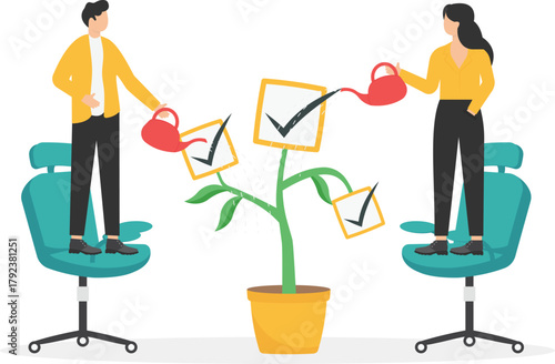 Growing knowledge or innovative idea, developing creativity for succeeding business or career growth, team development concept.

