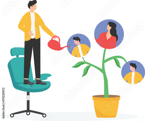 Growing knowledge or innovative idea, developing creativity for succeeding business or career growth, team development concept.

