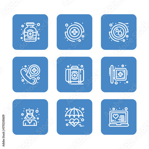 Health Care and medical icon set collection. Vector icon illustration