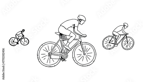Illustration of cyclists racing on road bikes sketch drawing