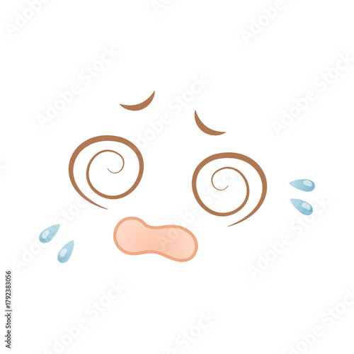 Panicked anime face with spiral eyes, mouth and tear drops