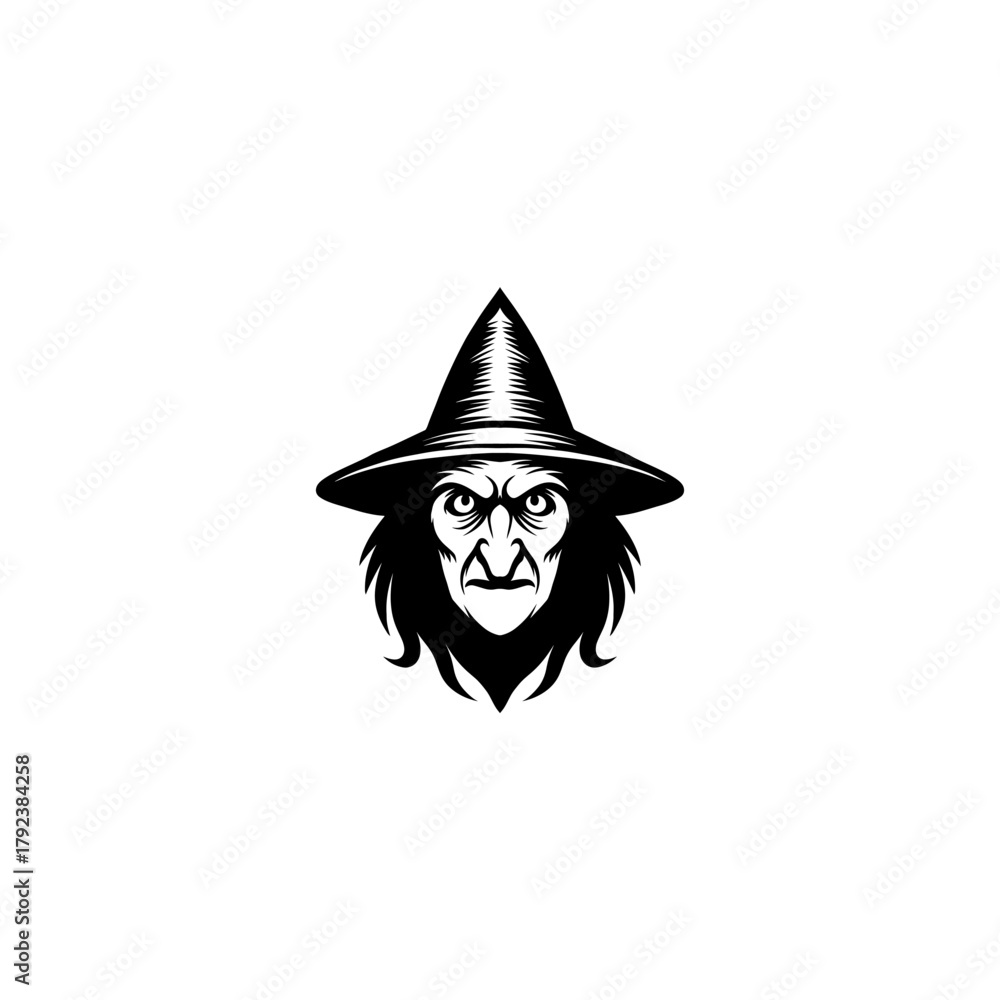 Fototapeta premium black and white angry witch illustration logo