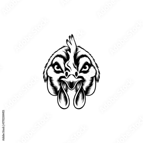 black and white hen illustration logo