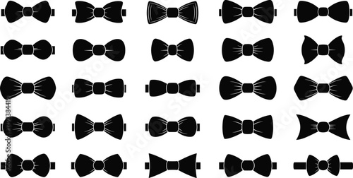 Bow tie silhouette vector, formal fashion icons, black illustration, classic accessory, elegant design, style variation, tuxedo element, vintage shape, graphic collection