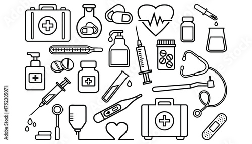 Medical equipment vector line art illustration healthcare icon