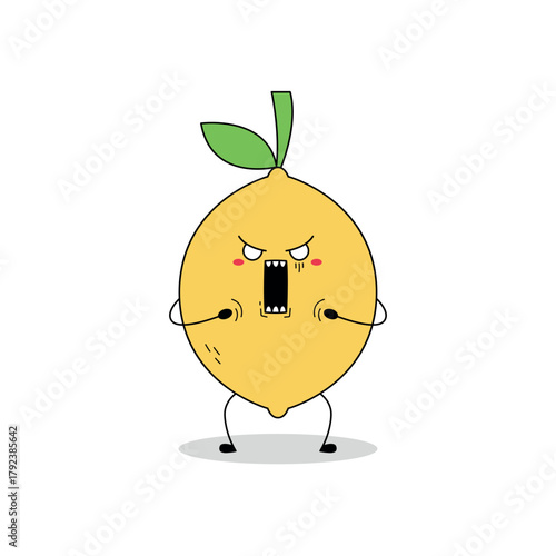 Cute lemon fruit cartoon character shocked expression doodle