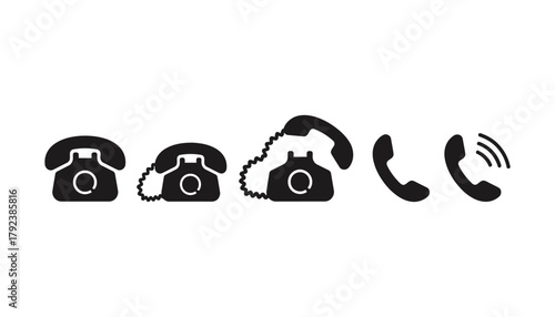 Find black telephone icon vector illustration set isolated