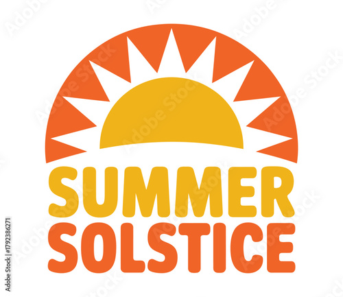 The summer solstice is celebrated with a bright, stylized sun graphic that incorporates the words "SUMMER SOLSTICE" in bold lettering.