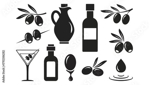 Olive oil vector set collection of olive oil bottle icons art