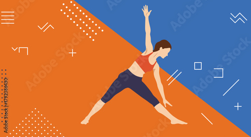Balancing Body and Mind Illustration of Yoga Practice on Geometric Background