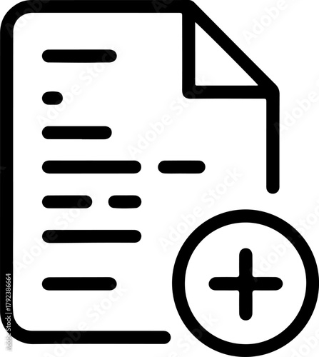 Add new document file icon concept with plus symbol outline