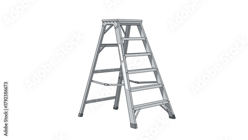 A silver stepladder on a white background