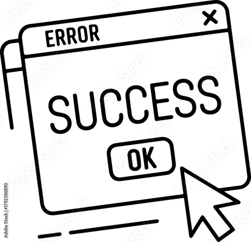 Computer error message window displaying the word success with ok button and cursor