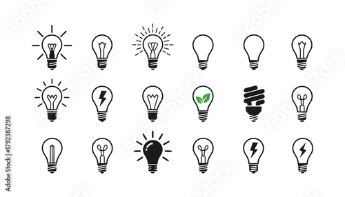 Light bulb icons vector set idea innovation and energy concept