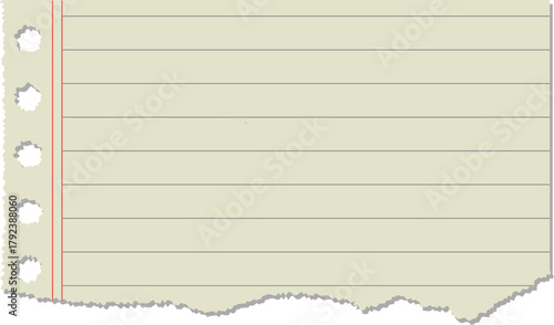 Blank Lined Paper Ripped Notebook Page Template with vector illustration