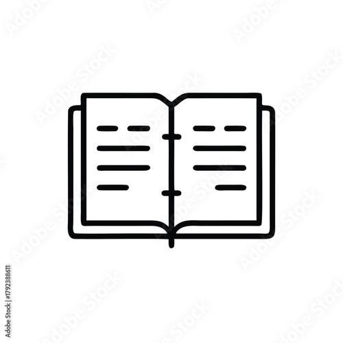 Simple Linear Icon Of Open Notebook With Text
