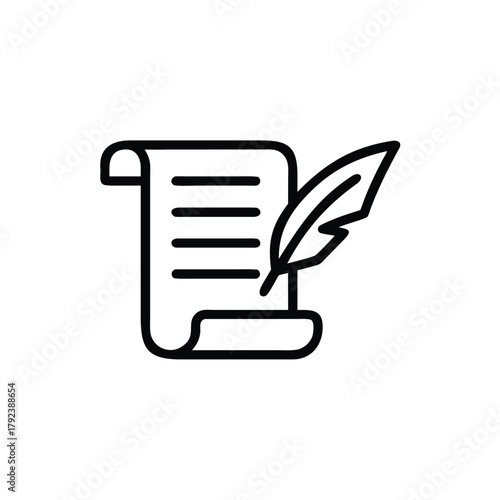 Clean Vector Line Icon Of Paper And Quill Pen