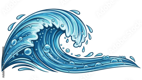A stylized cartoon wave with blue water white foam and air bubbles