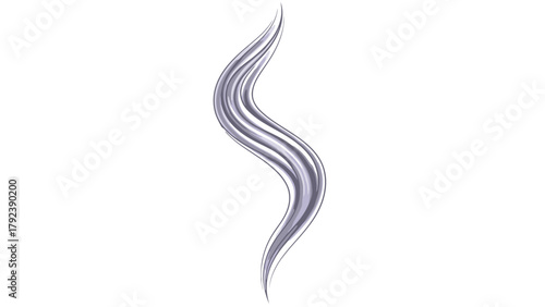 A stylized silver Sshaped plume of smoke against a white background