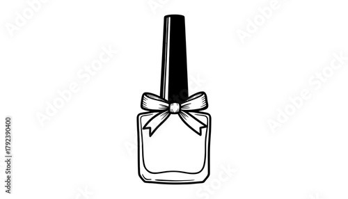 Nail polish bottle with bow vector illustration outline art