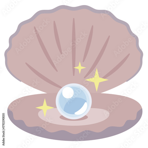 貝殻の中に収められた美しい一粒の真珠 シンプルなベクターイラスト